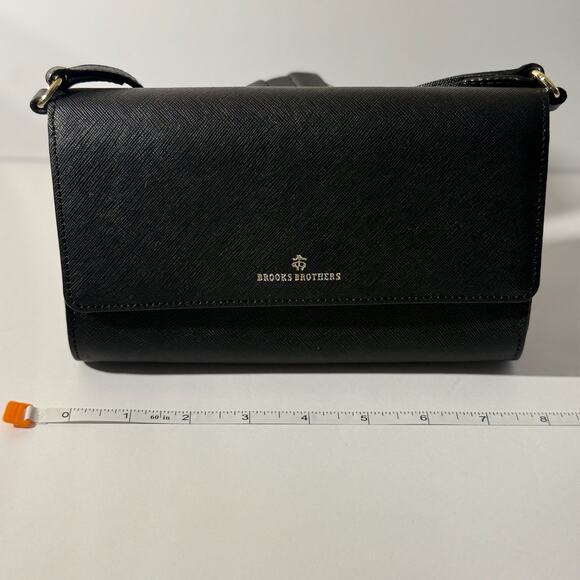👜 Brooks Brothers Black Leather Crossbody Purse Shoulder Bag Saffiano Leather - Picture 4 of 7